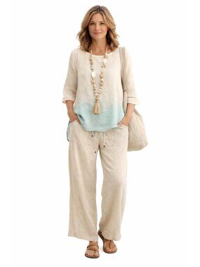 NWT John Mark Wide Leg Linen Crop Pants S Beige Linen Relaxed Fit Sustainable